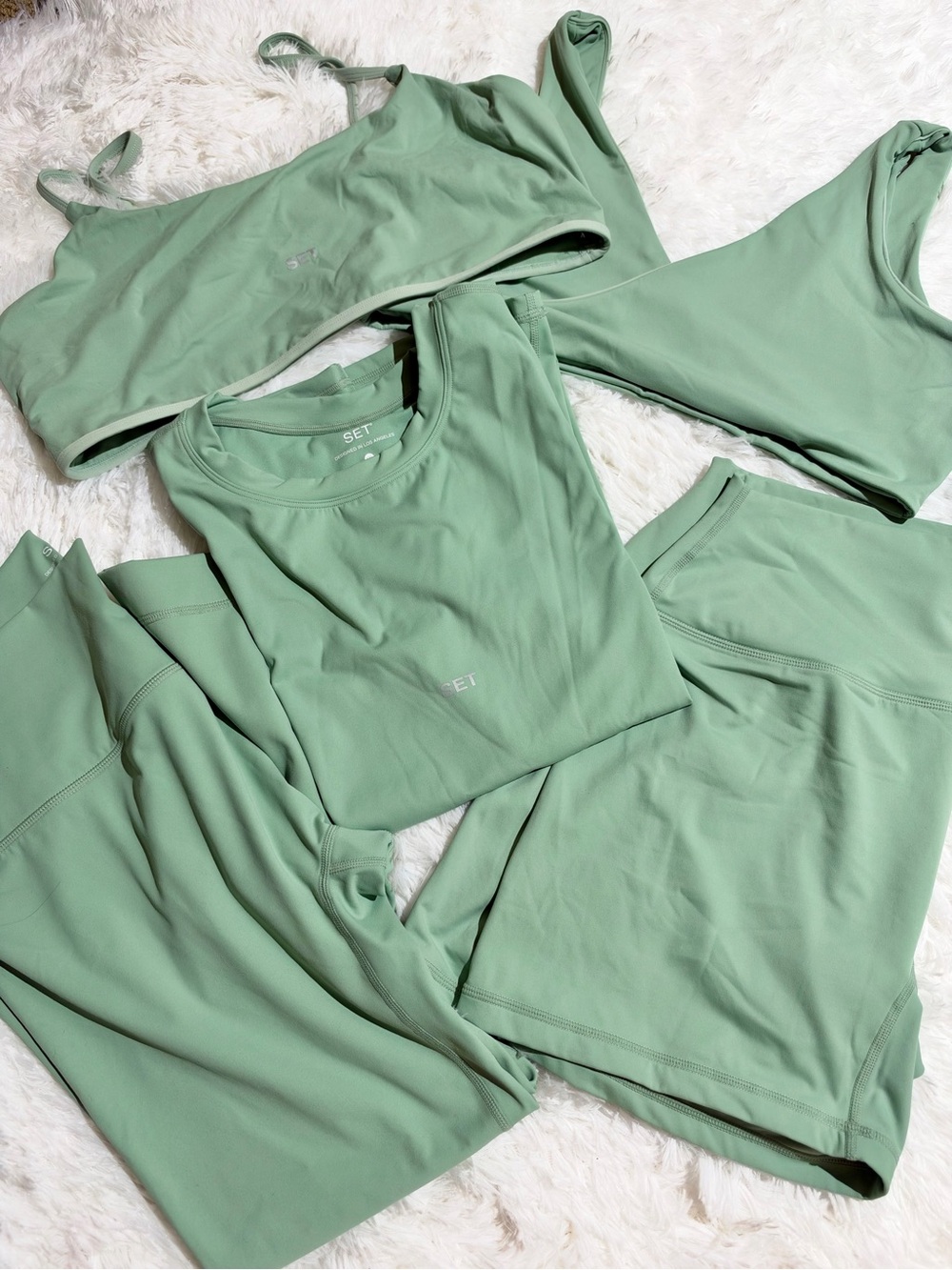 SET ACTIVE XXL 5 Piece Matching Set Julep Green Sports Bra Shorts Leggings Shirt